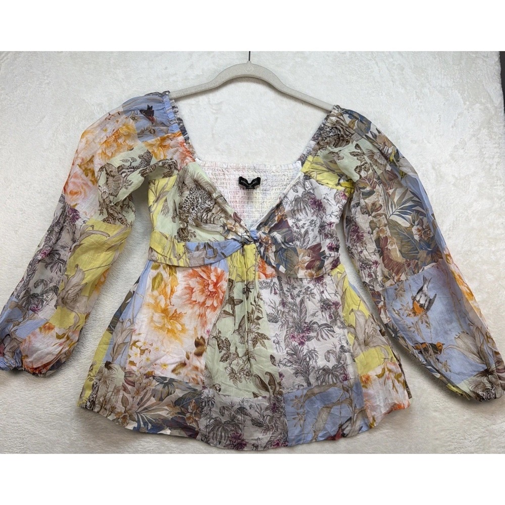 Banana Republic Floral Smocked Peasant Top Women's Small Tall Boho Romantic